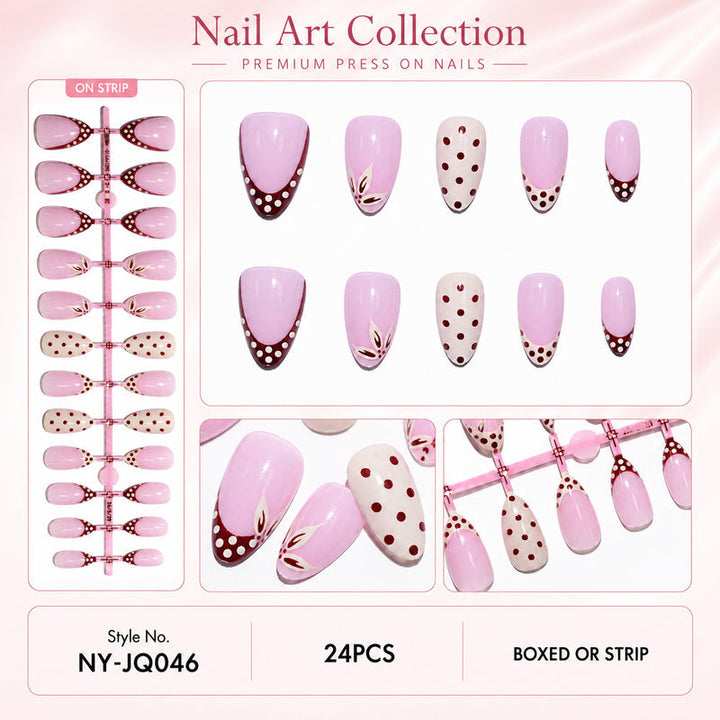 Elegant artificial nails with floral and dotted design Bowlift