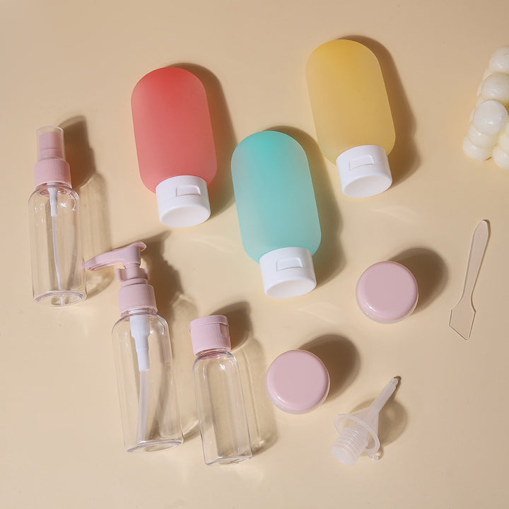 Travel Silicone Toiletry Bottle Set with Pump Spray Funnel and Clear Zip Bag Bowlift