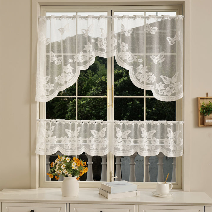 Elegant Floral Lace Window Curtain Set