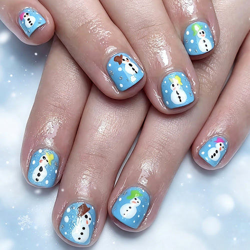 Seasonal Snowman Press-On Nail Art Bowlift