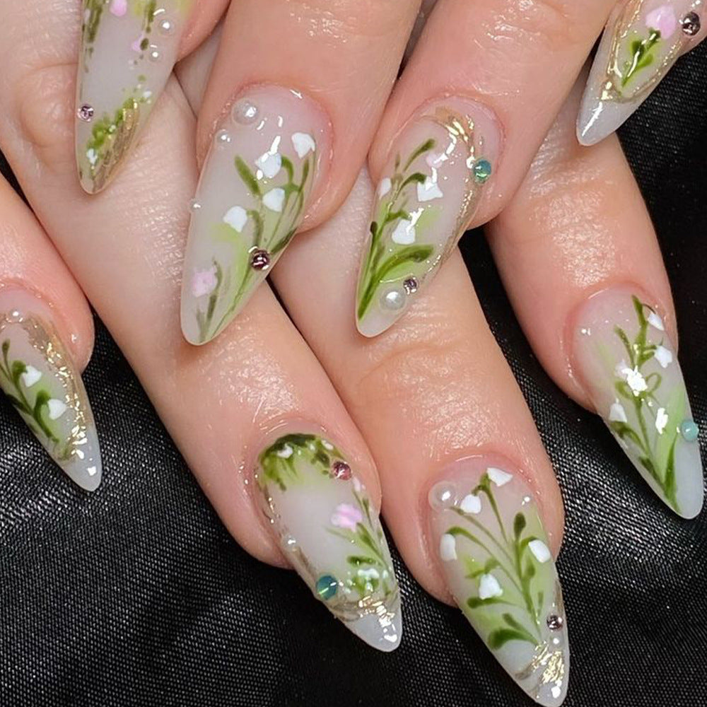 Elegant Floral Stiletto Press-On Nails Bowlift