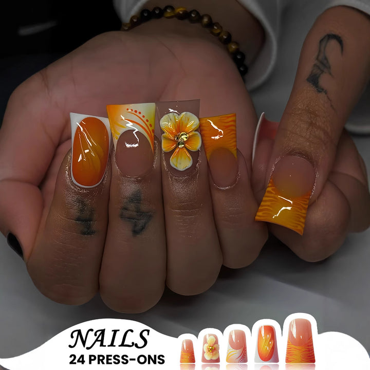 Floral Decorated Press-On Nails Bowlift