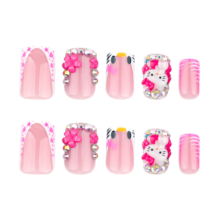 Artistic Nail Art with Animal Motifs and Glitter Accents Bowlift