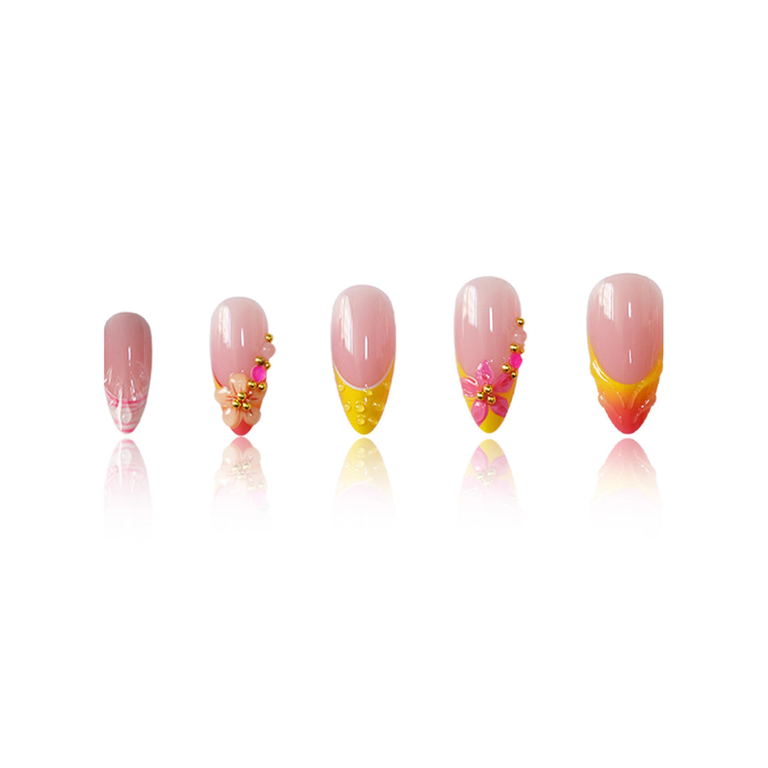Artistic Floral Accent Press-On Nail Set Bowlift