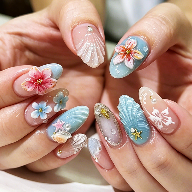 Artistic Ocean-Themed Press-On Nail Set Bowlift