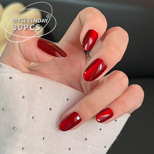Glossy Red Press-On Nail Set Bowlift