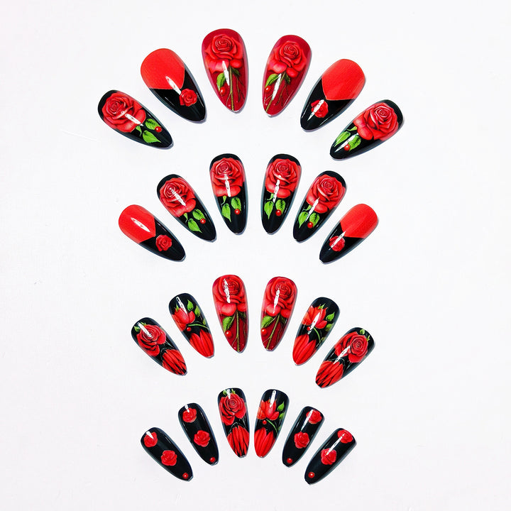 Artifical nails with floral rose designs Bowlift