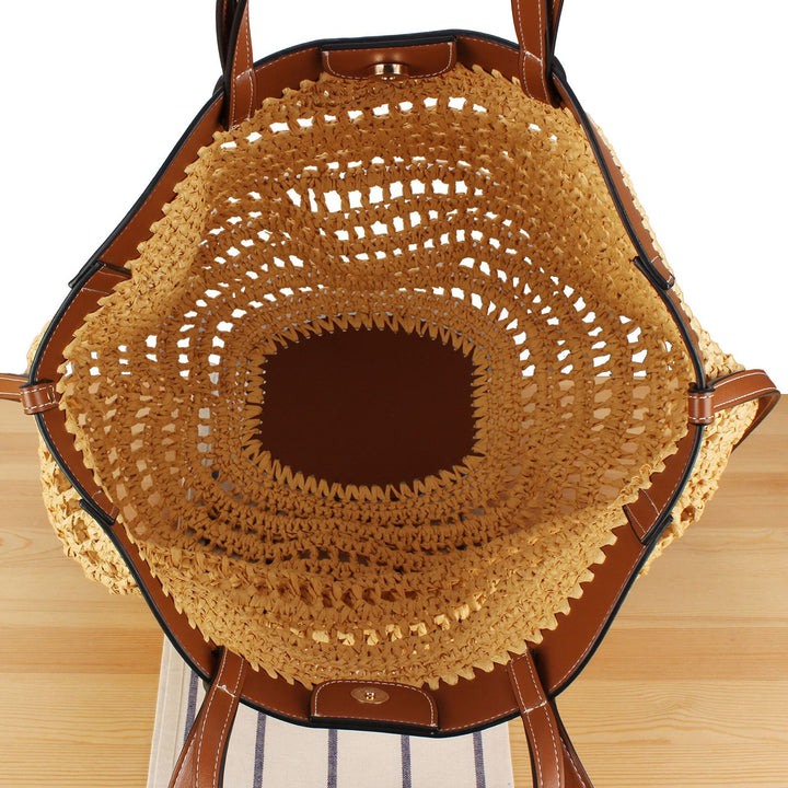 Handbag with Fine Weave and High-Quality Leather Accents Bowlift