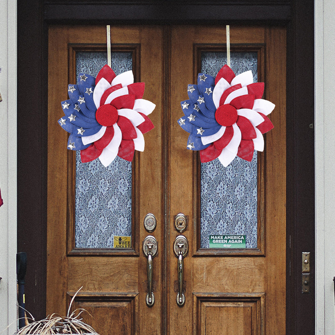 Unisex decorative patriotic door wreath flower made of linen with star studs Bowlift