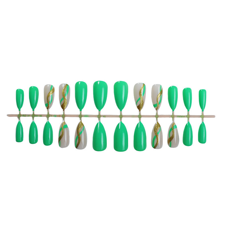 Artistic Press-On Nail Set with Eye-Catching Green Patterns Bowlift