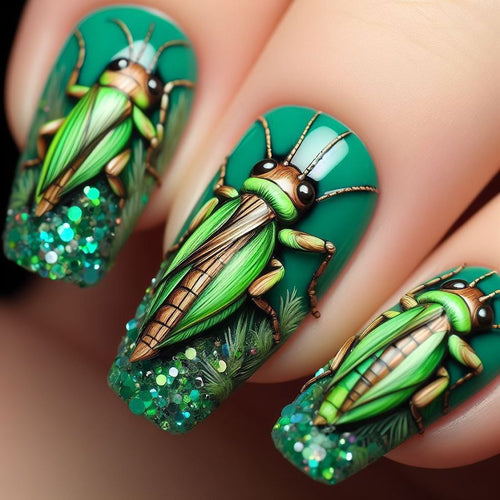 Creative nail art with vibrant insect motifs Bowlift