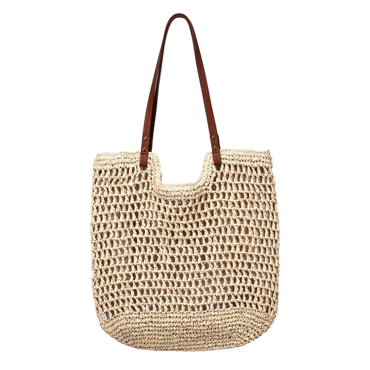 Handwoven cotton bag with leather handles Bowlift
