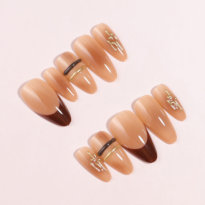 Elegant Ombre Press-On Nail Tips with Metallic Accents Bowlift