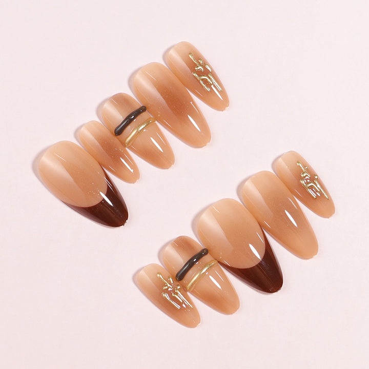Elegant Ombre Press-On Nail Tips with Metallic Accents Bowlift