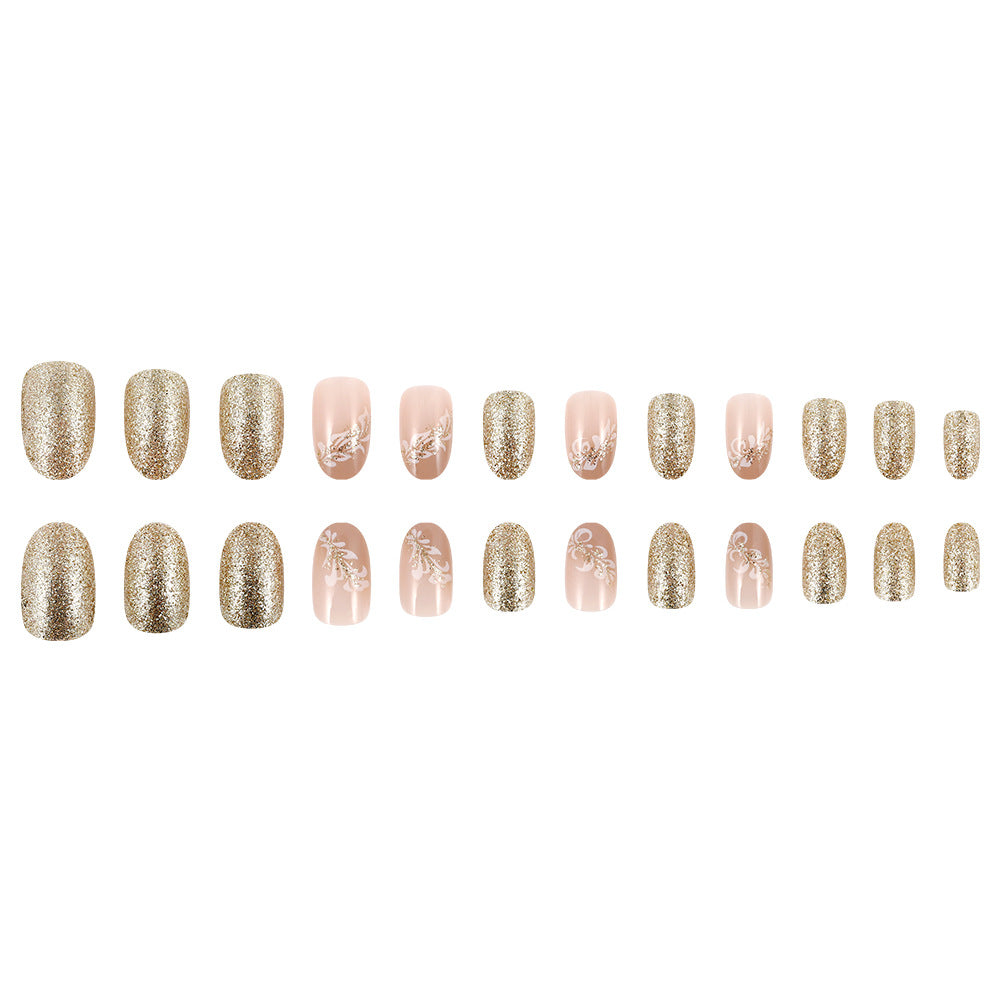 Elegant Floral Glitter Press-On Nails Bowlift