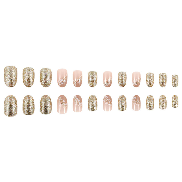Elegant Floral Glitter Press-On Nails Bowlift