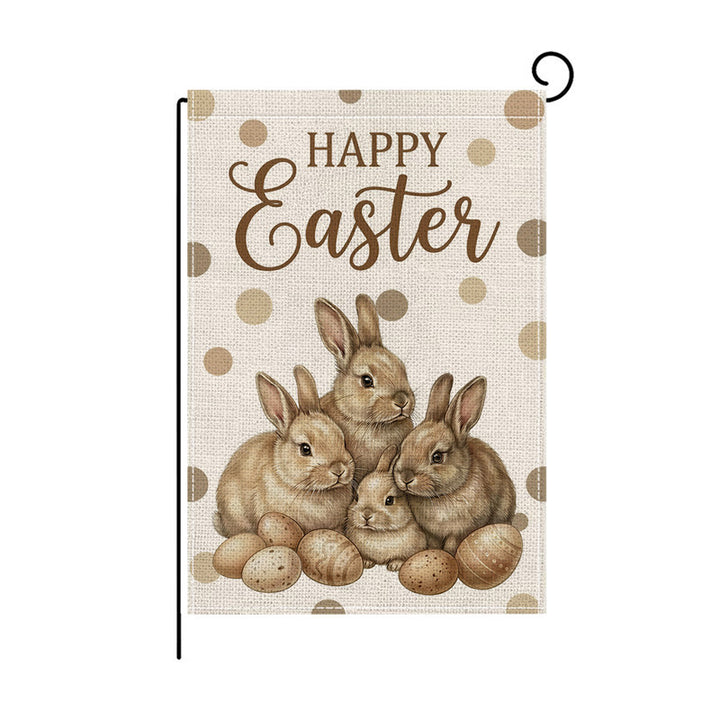 Decorative Double-Sided Burlap Easter Garden Flag with Buffalo Check Bunny Trio