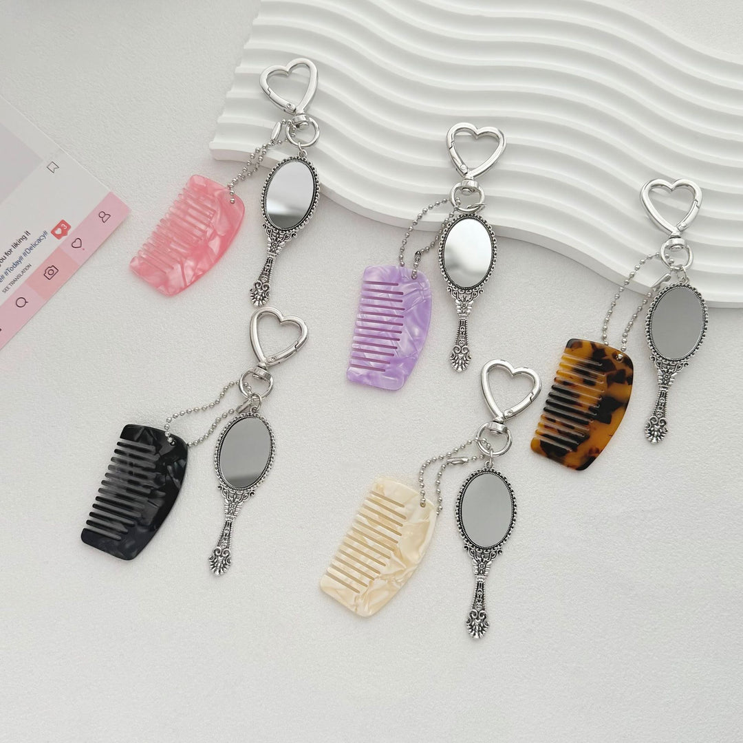 Charming Compact Mirror and Comb Keychain Bowlift