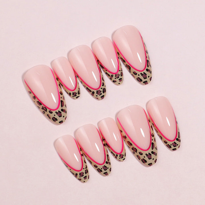 Artistic Stiletto Press-On Nail Set with Leopard Print Accents Bowlift