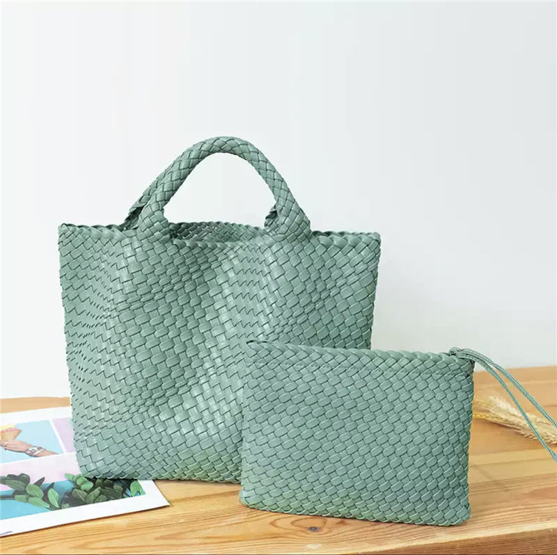 Elegant Braided Handbag with Removable Clutch Bowlift