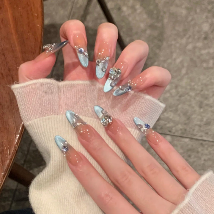 Decorative Press-On Nail Extensions with Bow and Rhinestone Accents Bowlift