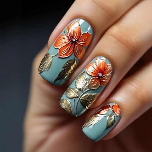 Artificial nails with elegant 3D flower design Bowlift