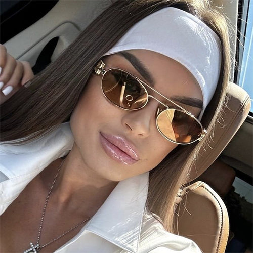 Women's elegant oval sunglasses with luxurious metal frame Bowlift