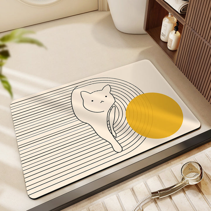 Artistic Cat-Themed Bath Mat Bowlift