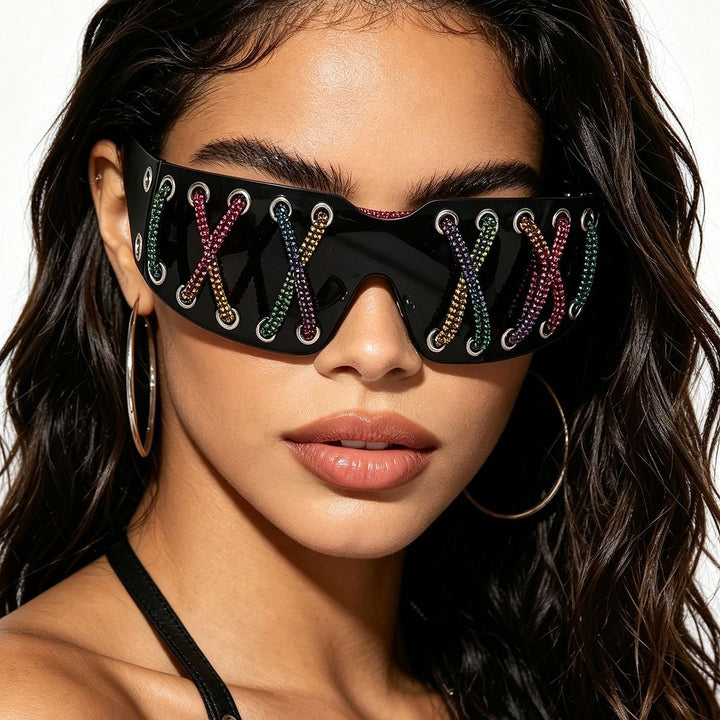 Women futuristic design sunglasses with unique decor Bowlift