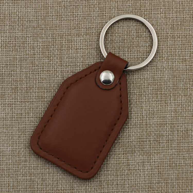 Genuine leather stitched keychain tag with stainless steel ring Bowlift