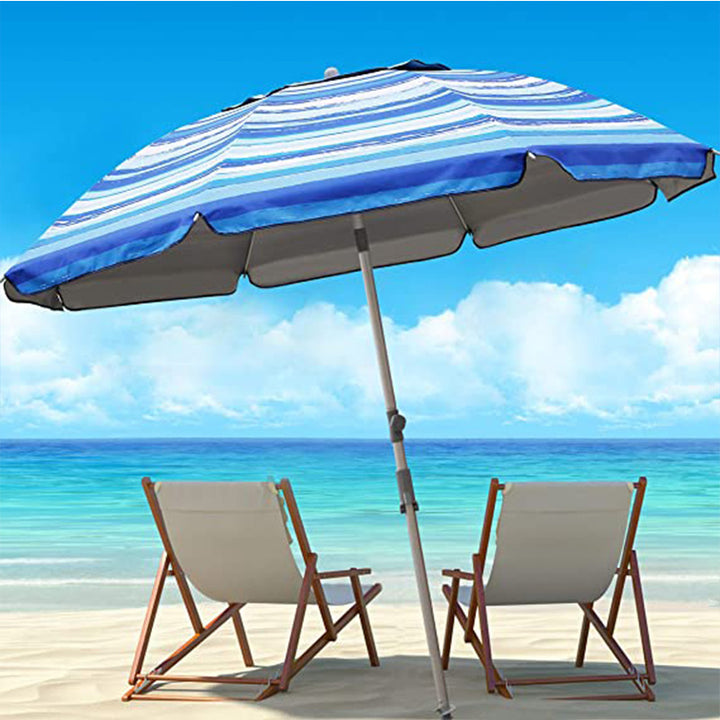 Women's Striped Sun Umbrella with Stable Ground Anchoring Bowlift