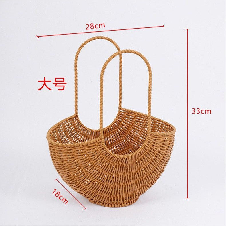 Women Elegant braided rattan basket with double handle Bowlift