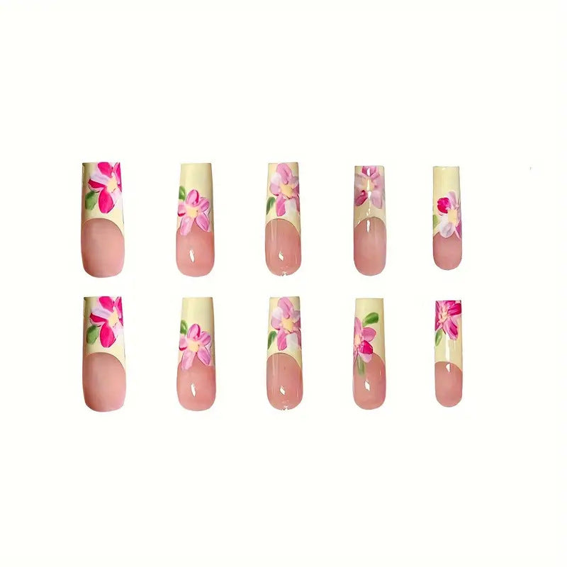 Decorative Floral Design Press-On Nails Bowlift