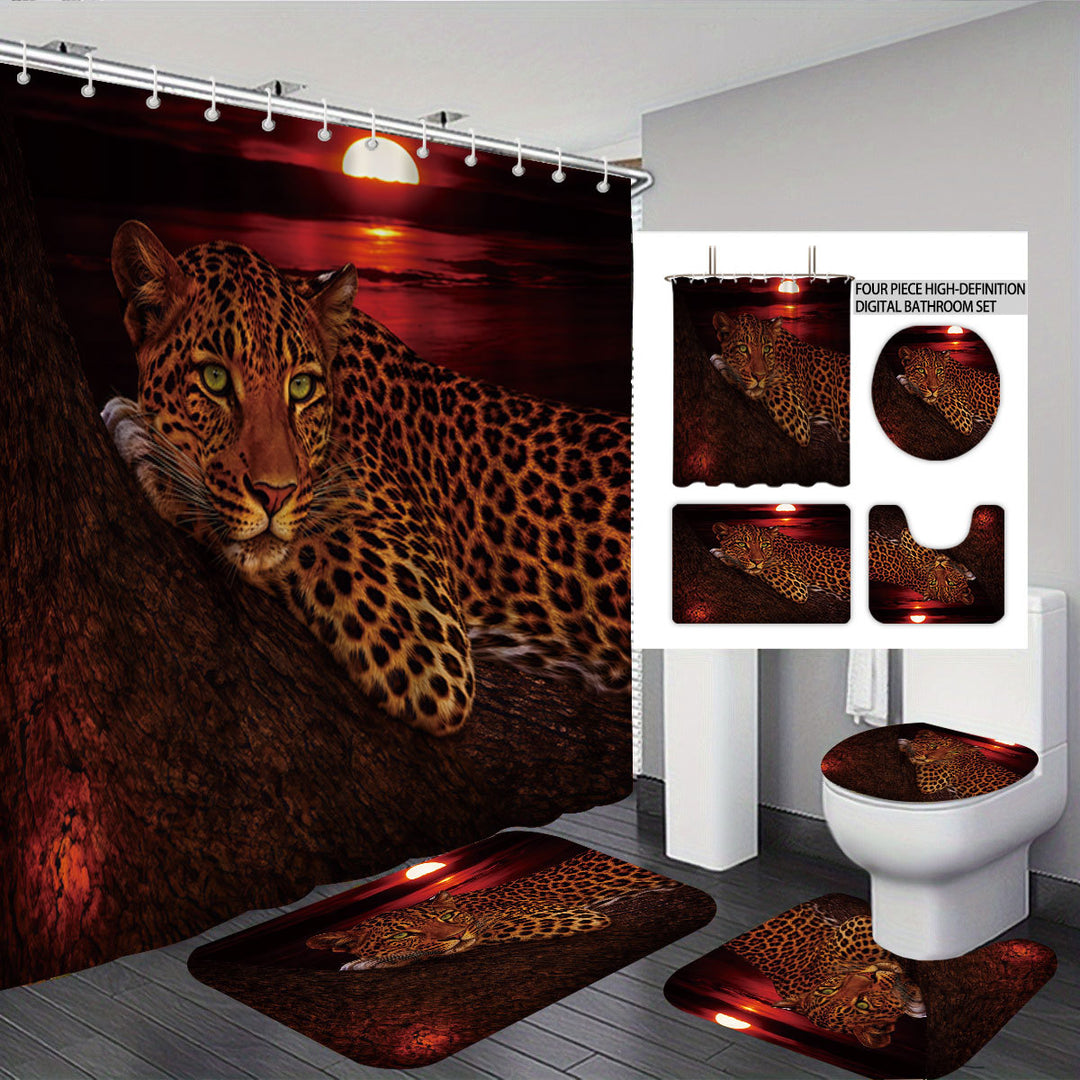 High-Definition Leopard-Themed Four-Piece Bathroom Set Bowlift