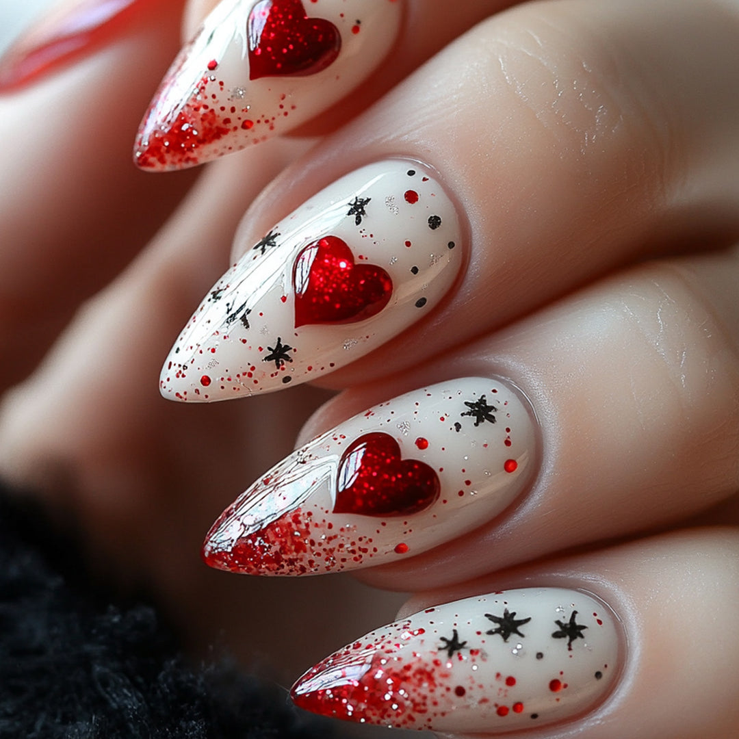 Stiletto Nail Art Extensions with Heart and Glitter Design Bowlift