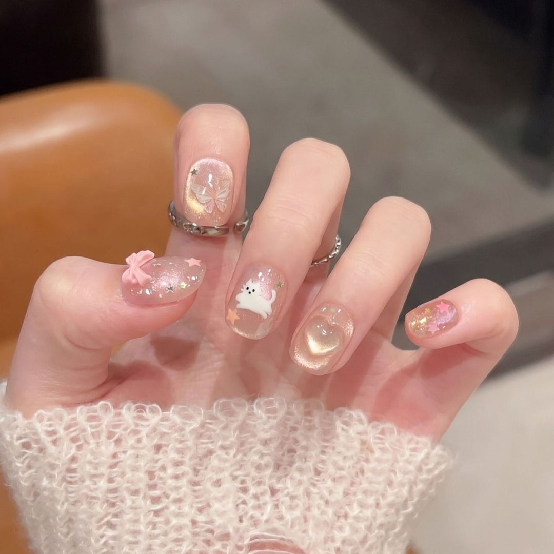 Artistic Stiletto Press-On Nail Set with Unique Design Elements Bowlift