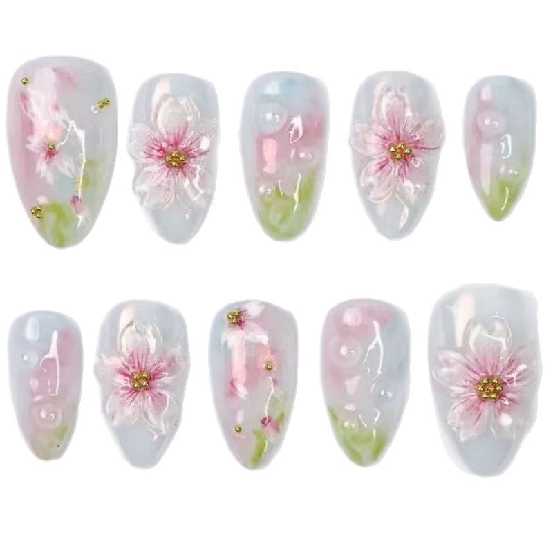 Artistic Floral and Star-Embellished Press-On Nail Set Bowlift