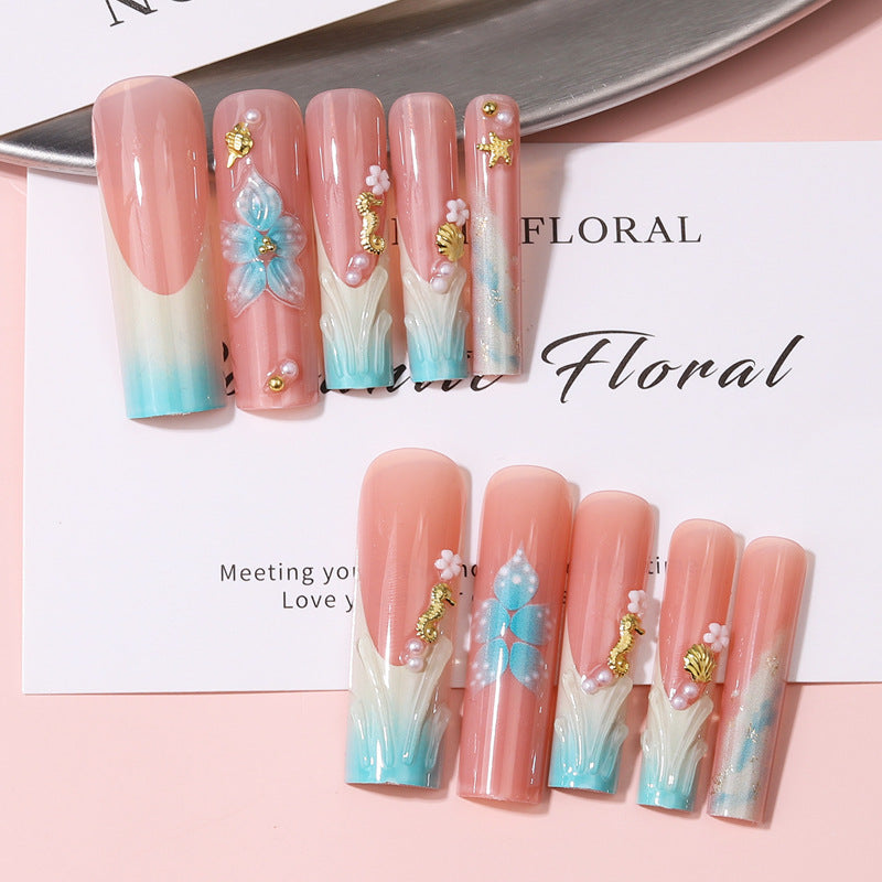 Floral Decorative Press-On Nail Set Bowlift