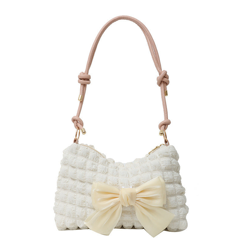 WoBow-Embellished Textured Handbag Bowlift