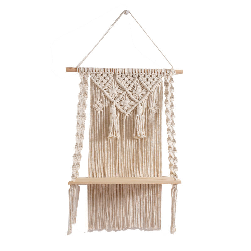 Macrame Wall Hanging Shelf with Decorative Accents Bowlift