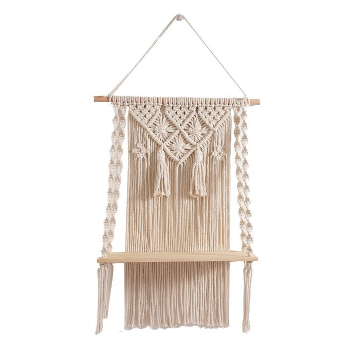 Macrame Wall Hanging Shelf with Decorative Accents Bowlift