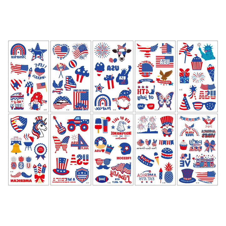 Unisex temporary tattoo sticker set with patriotic USA designs for party decoration Bowlift