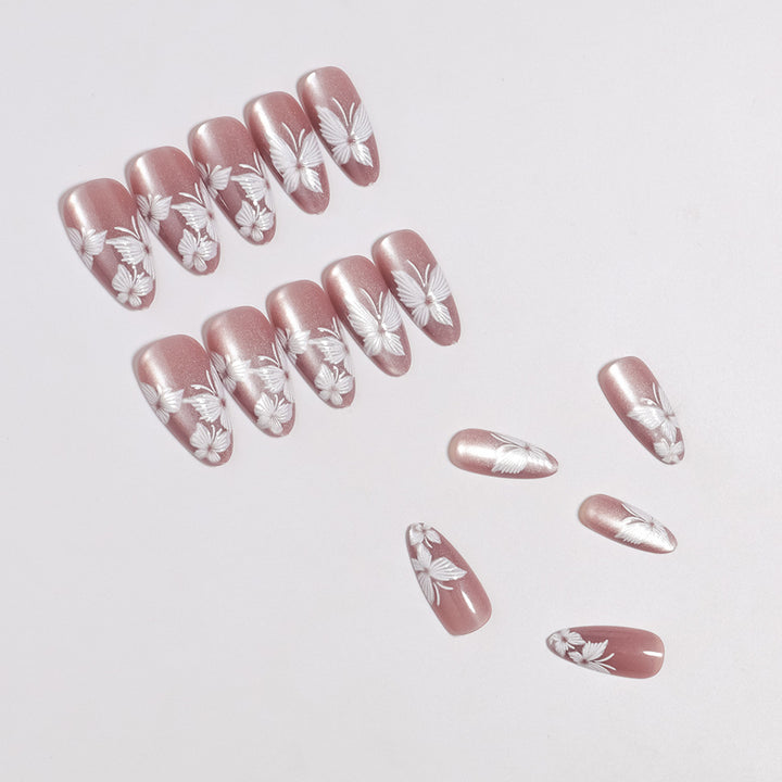 Premium Artistic Press-On Nails Set with Floral Accents Bowlift