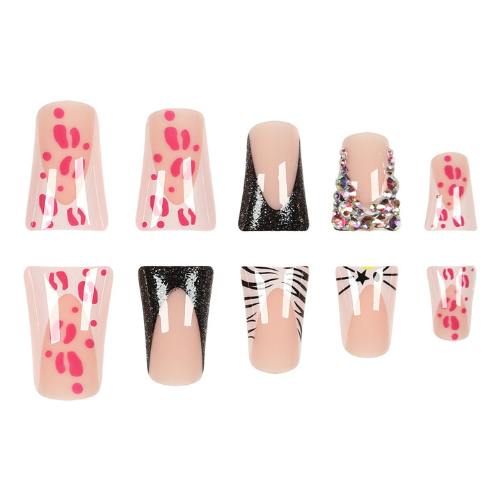 Decorative Stiletto Press-On Nails with Artistic Pattern and Gem Accents Bowlift