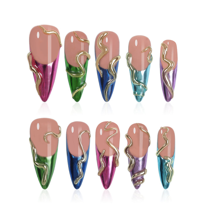Artificial nail set in elegant design with creative accents Bowlift
