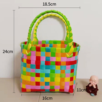 Handmade Basket Bag In Checked Design Bowlift