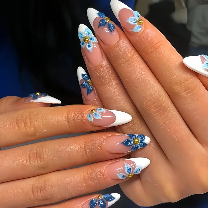 Elegant Floral Acrylic Nail Enhancements Bowlift