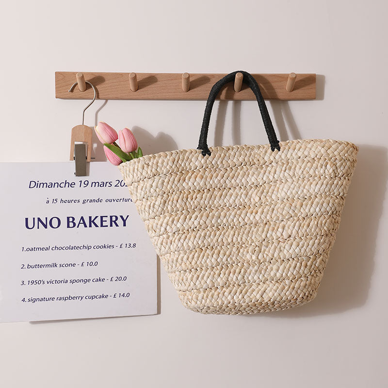 Elegant Basket Bag with Contrast Handles Bowlift