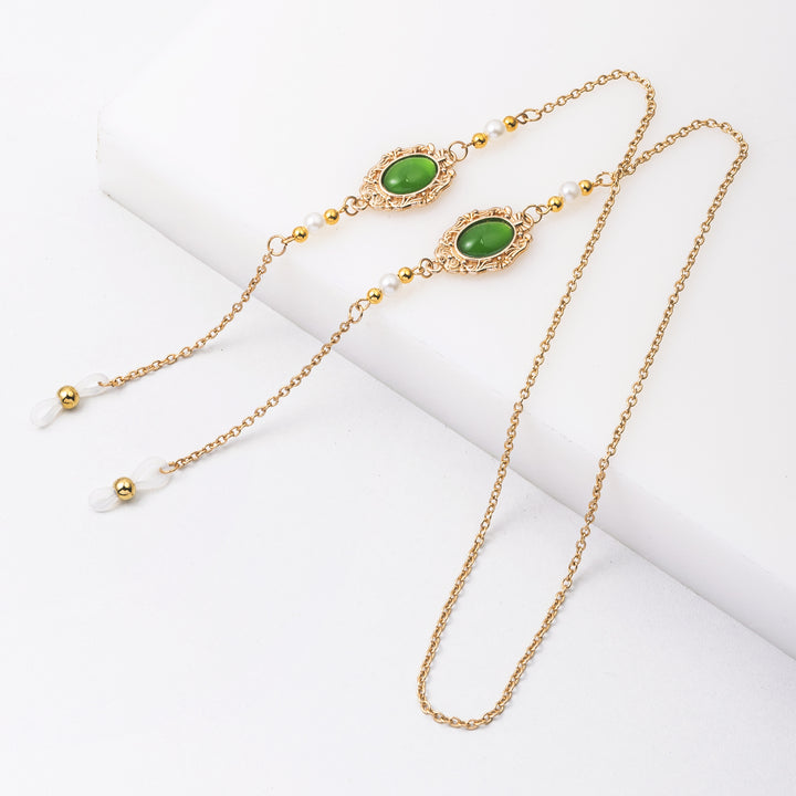 Elegant Pearl and Green Stone Drop Earrings Bowlift