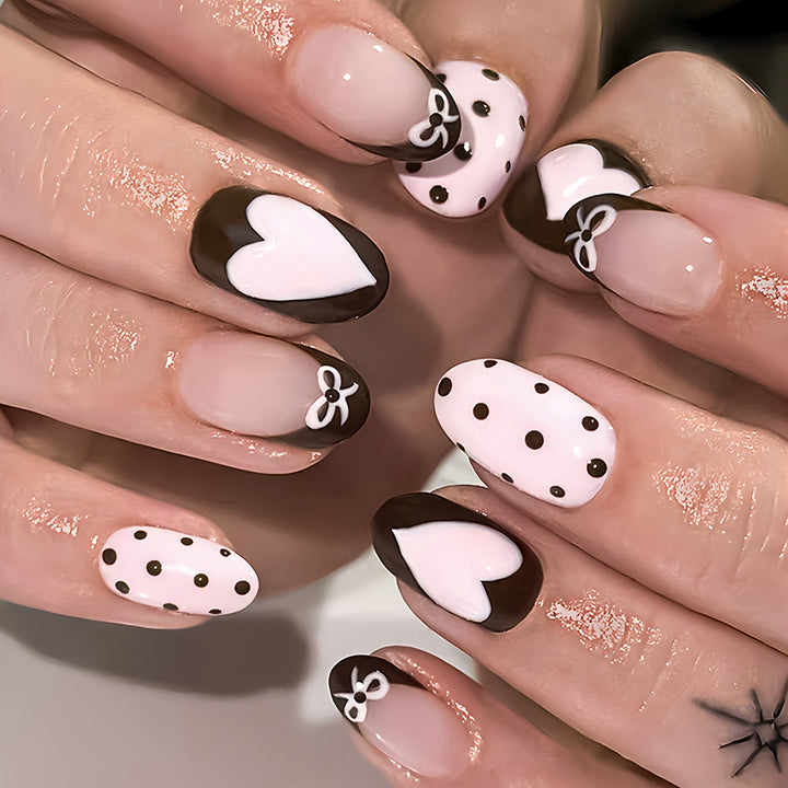 Artistic Heart-Themed Press-On Nail Set Bowlift